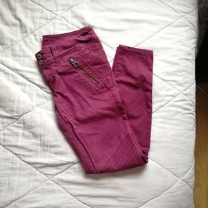 AMERICAN EAGLE Burgundy moto mid rise skinny crop stretch 00 AE
